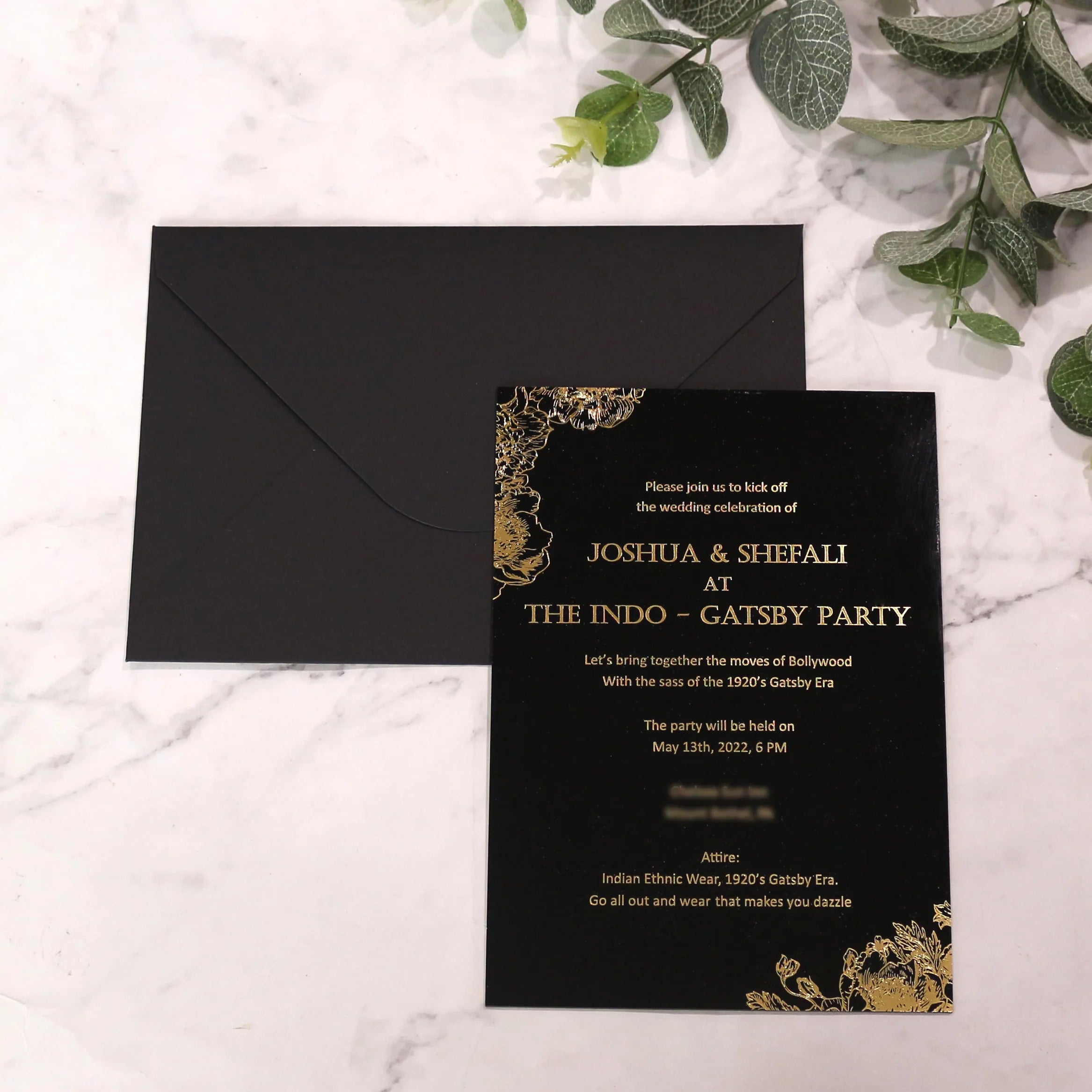 1 C  Gold Foil Black  Acrylic Wedding Invitation  Luxury Birthday Card  Matching  Paper Envelope