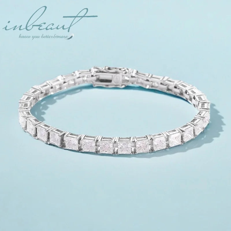 Silver 925 Original Total 10 Carat Brilliant Princess Cut Diamond Test Past 0.4 Carat D Color VVS1 Moissanite Tennis Bracelet