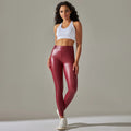 Manufacturer Wholesale Women Shiny Casual PU Leather Leggings Sexy Girls Solid High Waist Custom Logo Pockets Outdoor Pants
