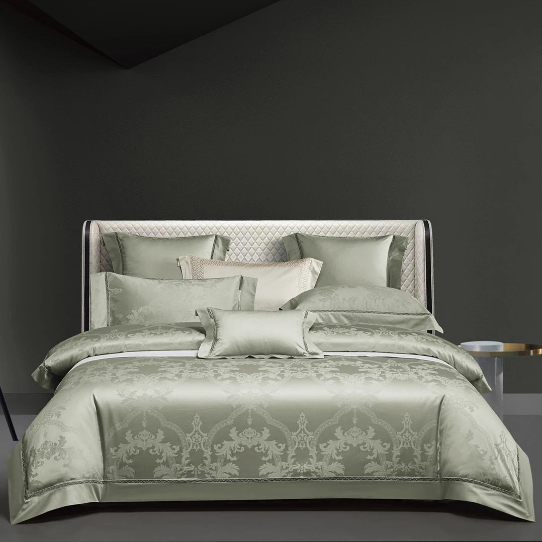 Modern Style Green Jacquard Bed Linen king Size 100% Cotton Quilt Cover Bedding Sets Wholesaler