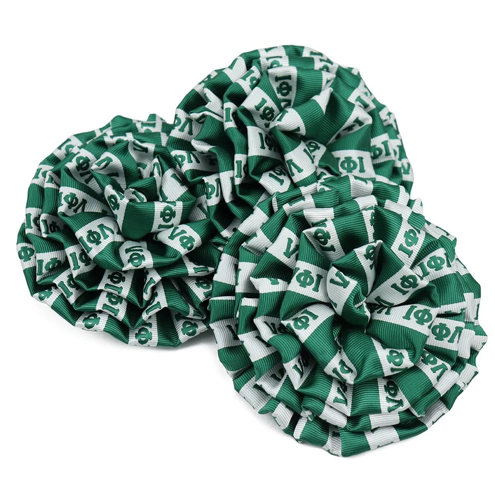 Hot Selling Custom Iota Phi Lambda Logo Woven Jacquard Women Brooch Cheap Polyester White Green Stripe Flower Sorority Lapel Pin