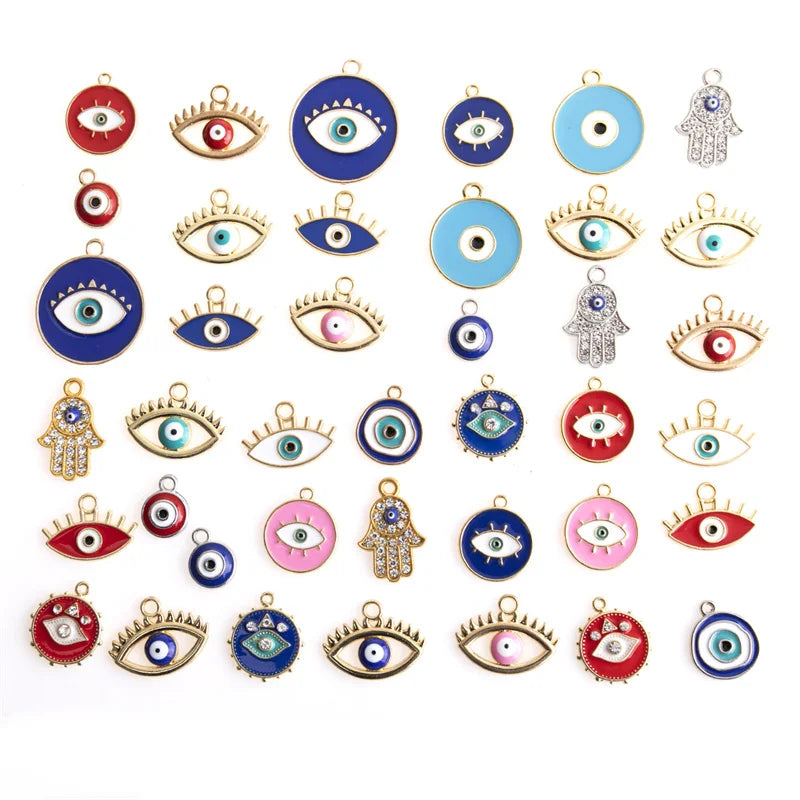 Mixed Blue Evil Eye Fatima Turkish Lucky Eye Charms Pendants for Jewelry Making DIY Handmade Crystal Devil Eye Accessories
