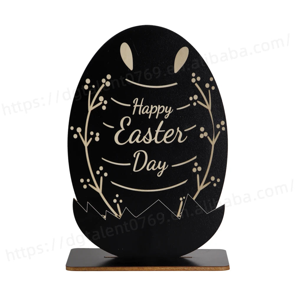 Tailai Happy Easter Day - Elegant Black Egg-Shaped Wooden Ornament with Stand Perfect for Home DÃ©cor and Festive Displays