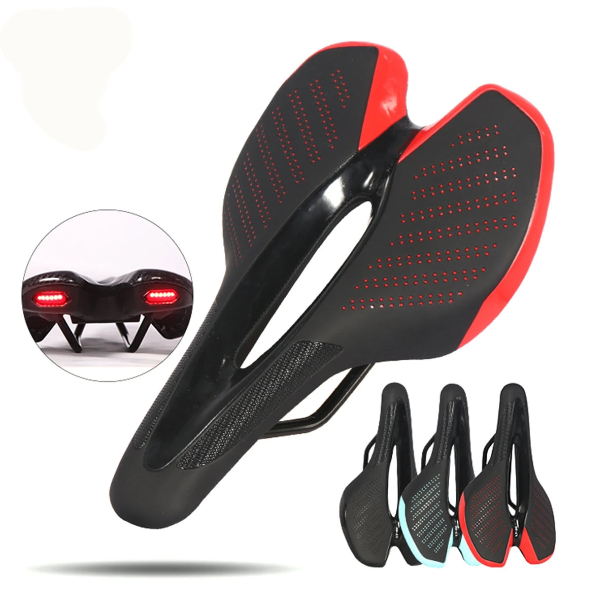 Mountain Bike Saddle MTB Bicycle Seat With Warning Taillight USB Charging PU Breathable Soft Seat Cushion Road Bike Cushion