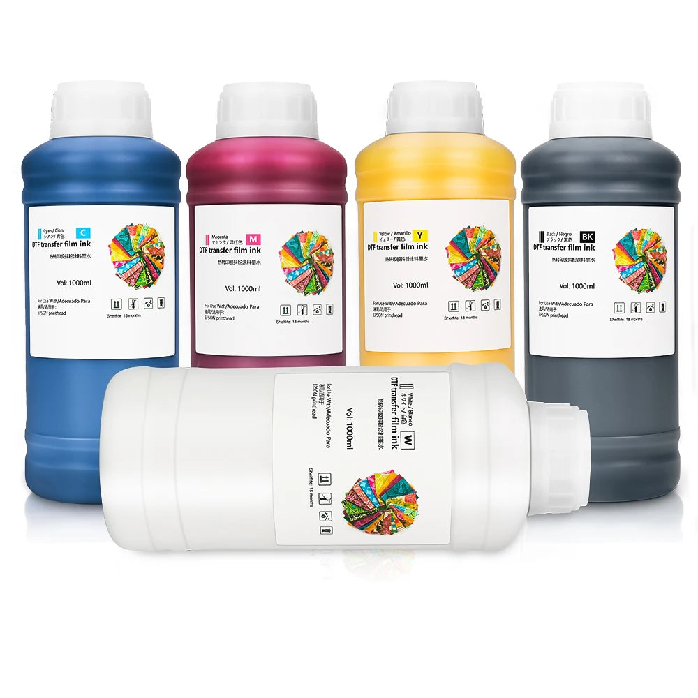 Custom 1000ml Cmykw 5 Colors Cheap Premium Dtf Uv Printer Ink Dtf Transfer Ink Water Based Eco Friendly Dtf Ink for Textile