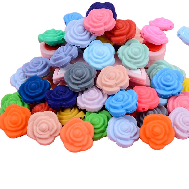 Wholesale Geedyn Certified Food Grade Silicone Loose Beads Customized Rose Flower Shape Multicolor Focal Beads Keychain Bracelet