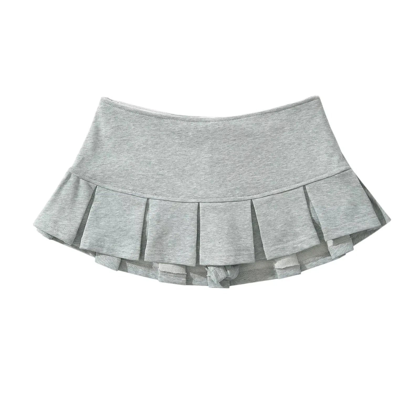 Hot Sweet Wide Pleat Decoration Light Grey Flounce a Line Skort New Women's Terry Fabric Low Waist Y2K Mini Skirt