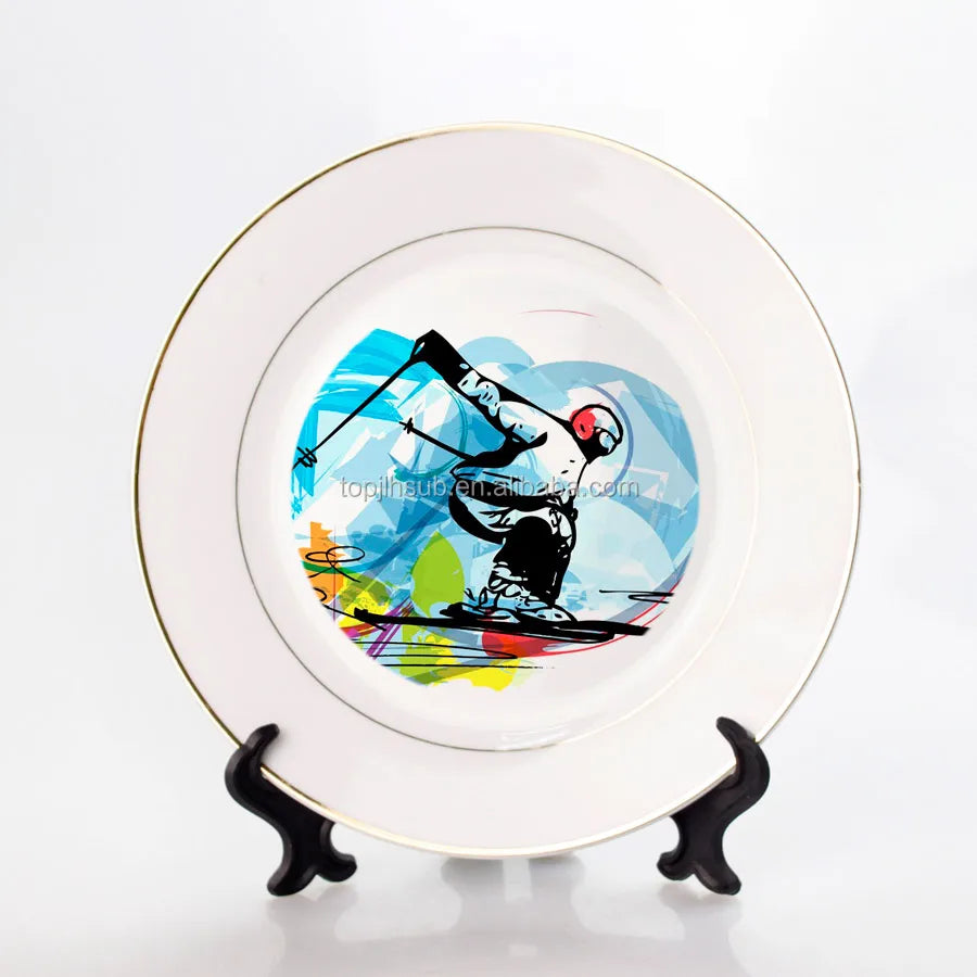 Custom Sublimation Plate Round Gold Rim Porcelain Dinner Plate Dish White Sublimation Blank Ceramic Plate for Heat Press