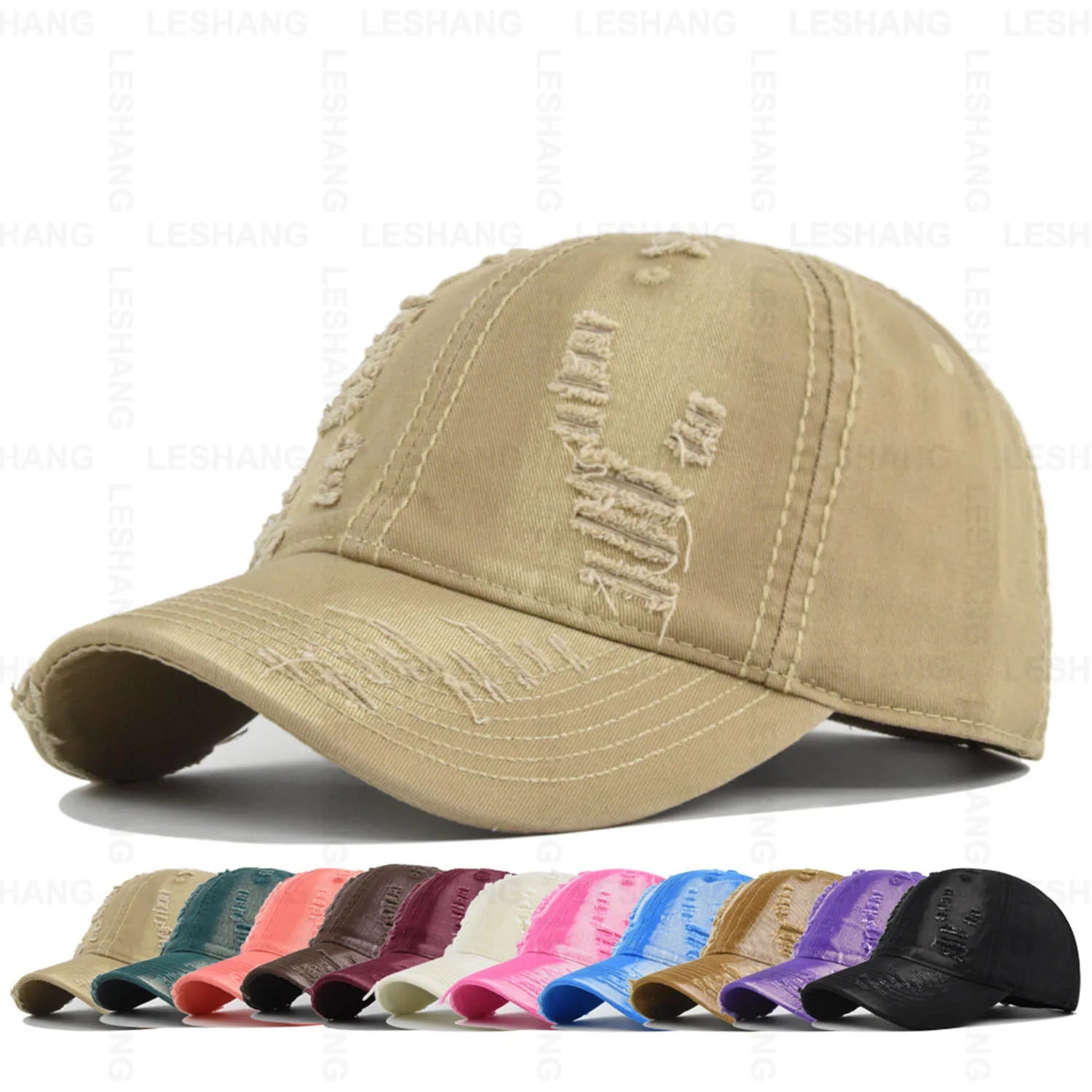High Quality Distressed Cotton Worn Out Dad Hats Custom Logo Washed Vintage Cotton Hat Embroidered Ripped Baseball Cap