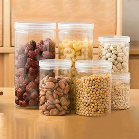Wide-mouth PET Clear Storage Plastic Round Containers Jars Packaging With Sliver Lids