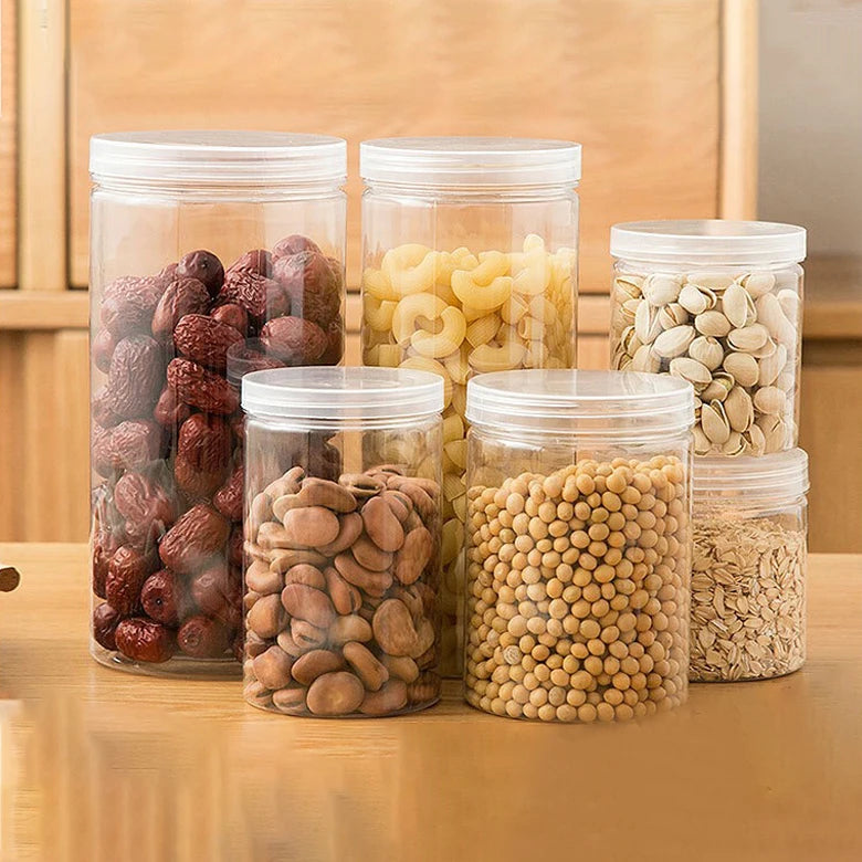 Wide-mouth PET Clear Storage Plastic Round Containers Jars Packaging With Sliver Lids