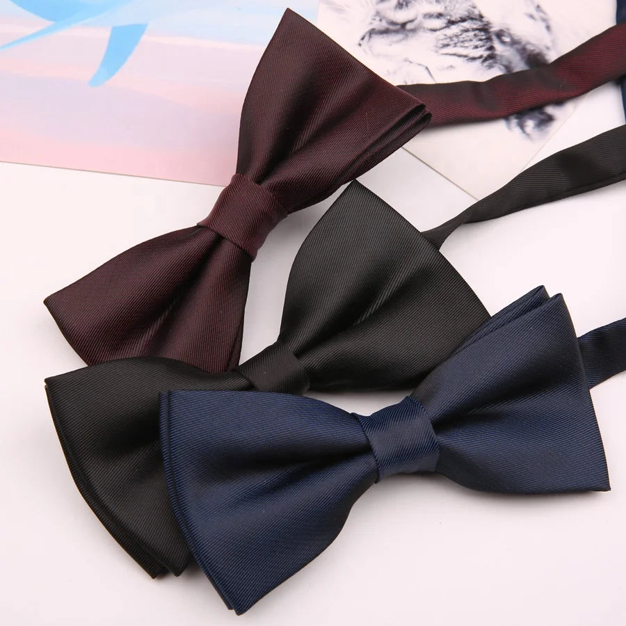 Perfect Fashion Luxury Solid Adjustable Bow Tie Straps Mens Plain Black Red Navy Bow Ties