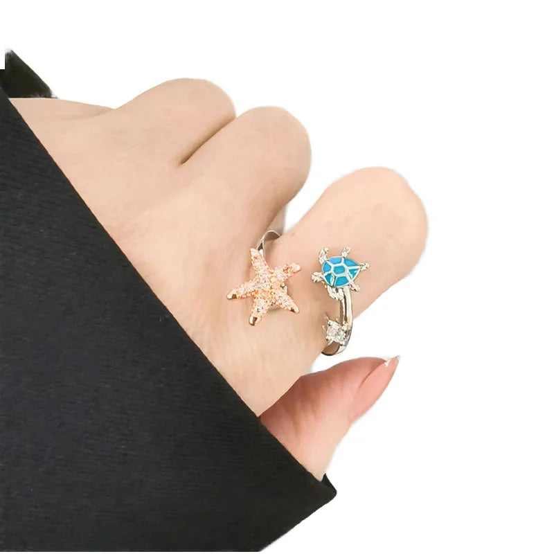 Starfish Ring Copper Zircon Turtle Star Ring Wedding Engagement Anniversary Fidget Anxiety Spinner Anxiety Relief Fidget Gift