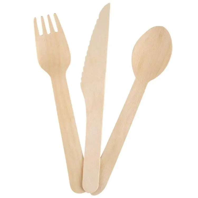Restaurant Take Away Disposable Wooden Cutlery Customize logo Wood Knife Fork and Spoon