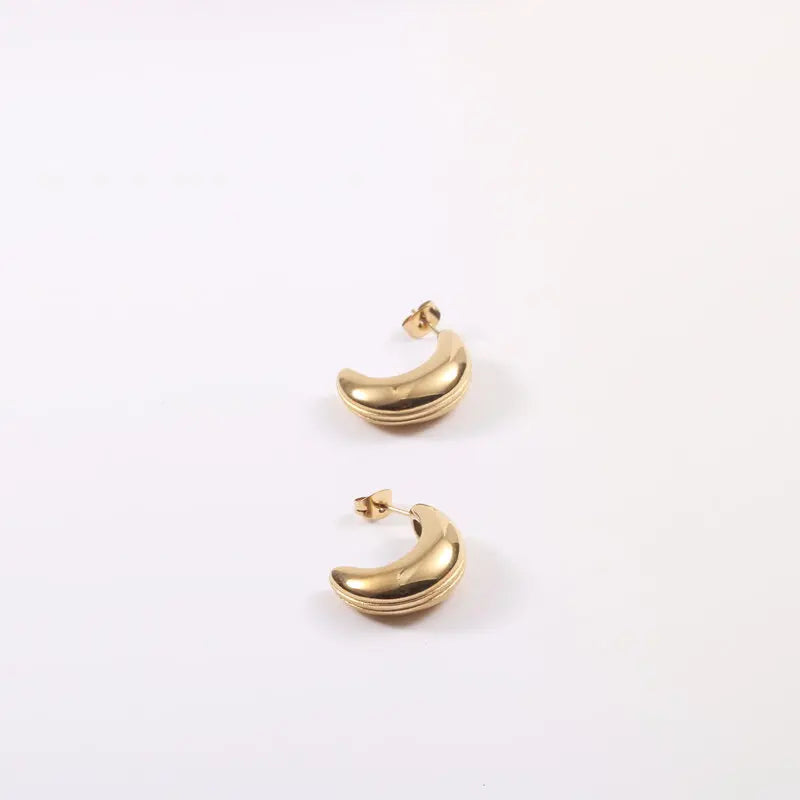 Wholesale Trendy Fashion Jewelry Stainless Steel Crescent Stud Earrings Hypoallergenic Thick Chunky Hoop Huggie Geometric Party