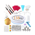 138pcs Baking Decorating Tool Set Silicone Resin & Paper Includes Turntable Nozzles Spear Spatula Triangle Shovel Packed Bag