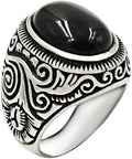 Retro Vintage Stainless Steel Turquoise Onyx Ring Natural Stone Ring Stainless Steel  Boy Rings