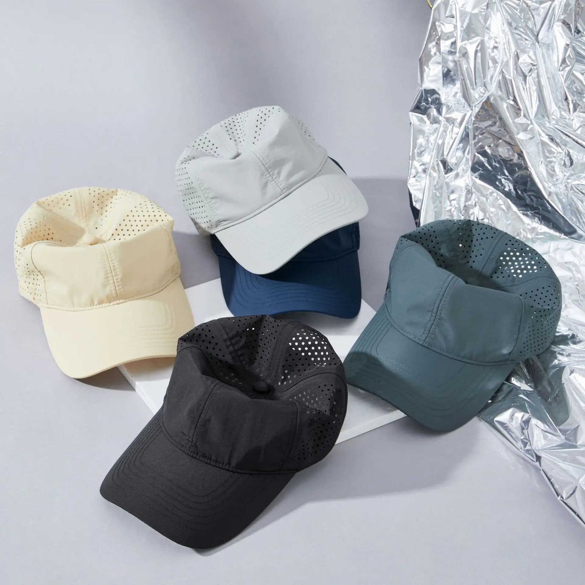 Wholesales Sport Hat With Curved Brim Laser Cut Golf Cap Can Make With Custom Embroidery  Printed  Puff Rubber  Silicone Logos