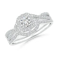 Sterling Silver Rose Gold Plated Round Zircon Floating Double Halo Bridal Ring Set for Wedding & Anniversary