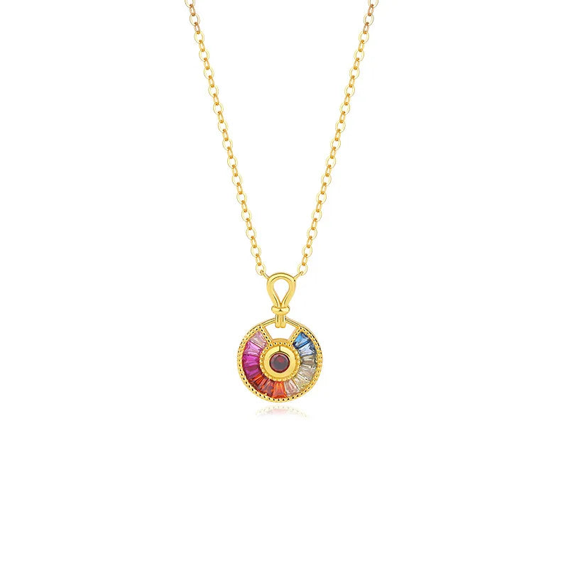 Laodun Trendy New Arrivals S925 Pendant Necklace Creative Colorful Rainbow Geometric Sterling Silver Zircon Necklace Vermeil