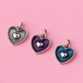 10.2mm Soild 925 Sterling Silver Oxidized Handmade Heart Enamel Epoxy Pendant for Necklace Making Finding