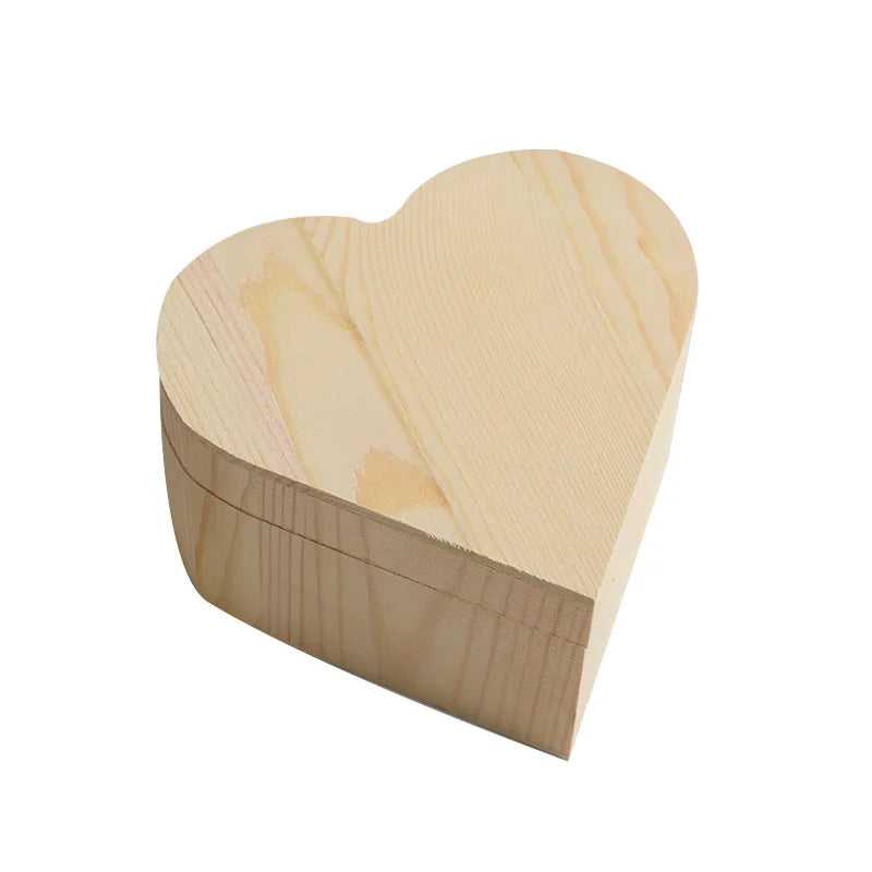 Personalized Polished Hand Crafted Natural Keepsake Gift Jewelry Storage Retro Hinged Heart Shaped Wood Box Valentine's Day