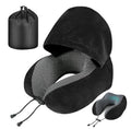 Neck Pillow with Hood for Airplane Velvet Memory Foam Travel Pillow for Adult Head Neck Support for Long Flights