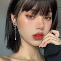 S925 Silver Long Circle Earrings Female Korean Temperament Simple Personality Flash Diamond Tassel Ear Button Face Thin Earrings