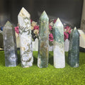 Kindfull Wholesale Polished New Arrived Natural Semi-precious Stone Moss Agate Tower Crystal Point for Ornament