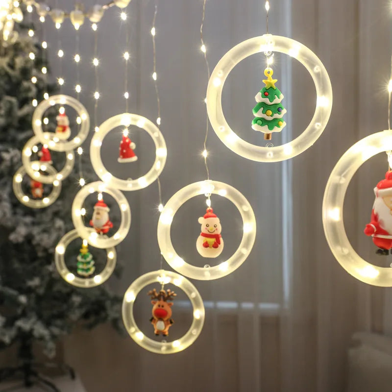 Pafu Christmas Decorations Window Star LED Lights Santa Claus Tree Snowman Round Led Curtain Lights String