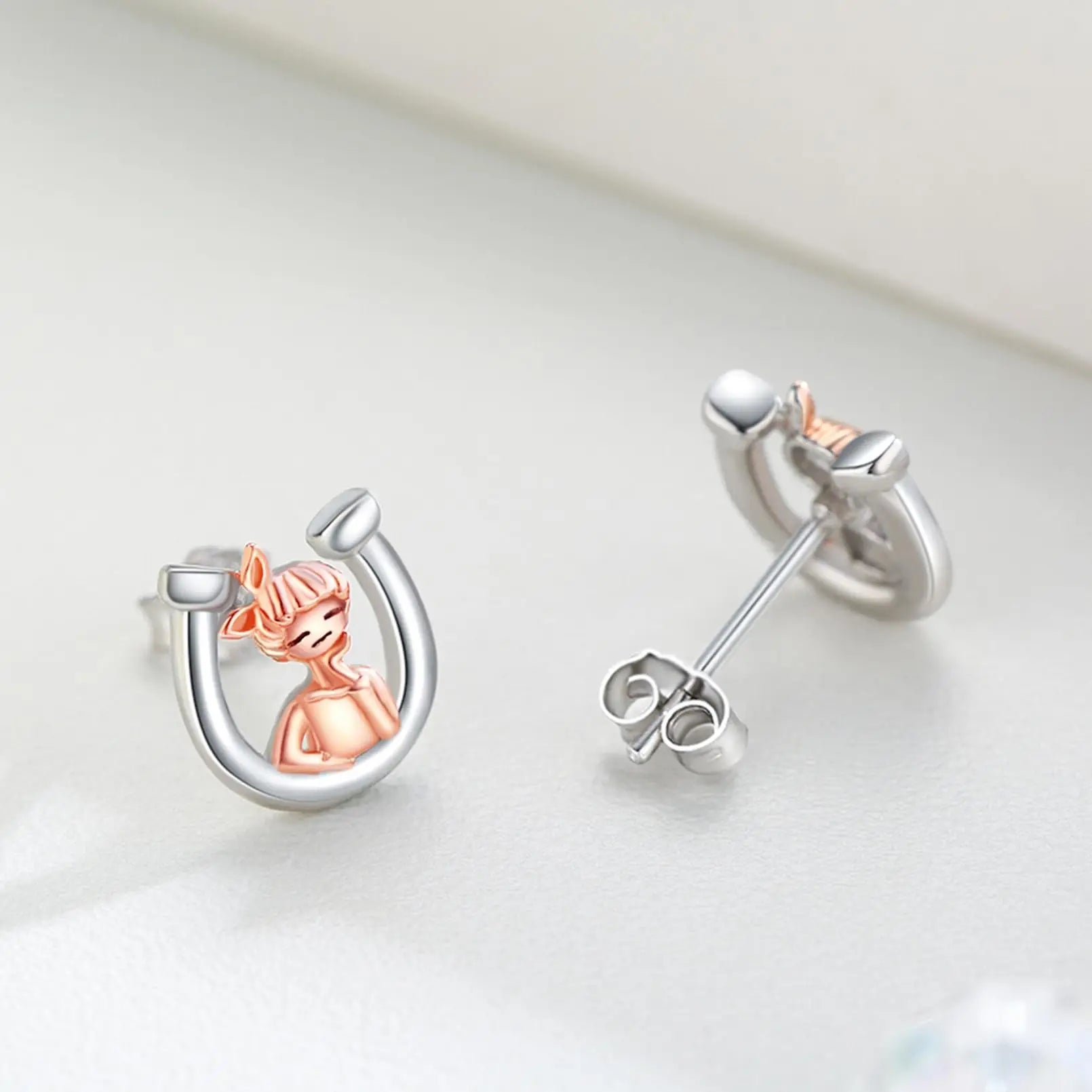 Wholesale 925 Sterling Silver Rose Gold Girl Horseshoe Kids Stud Earrings Gift