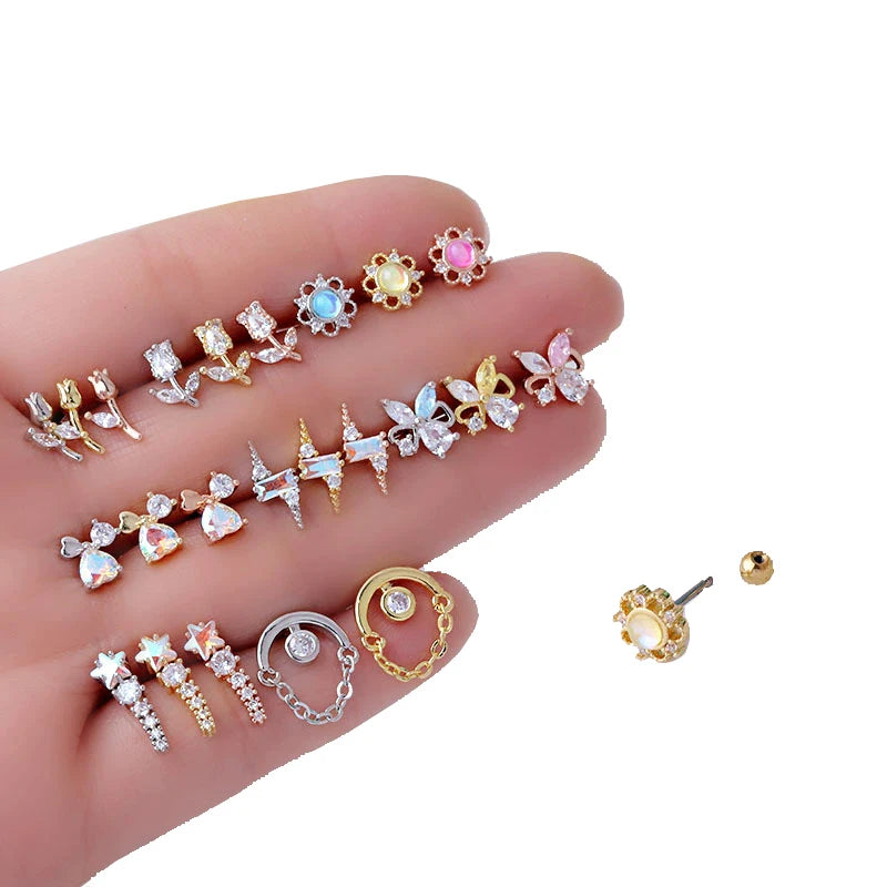 2022 New Trendy Many Shapes Rose Hoop Earrings with Stainless Steel Earring Cubic Zirconia Stud