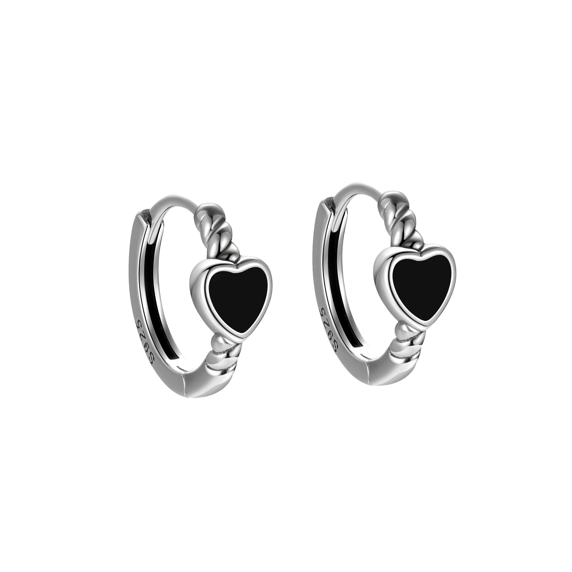 Vintage Earrings 925 Sterling Silver Twisted Rope Heart Black Glue Huggie Hoops Set for Women Fine Jewelry Wholesale