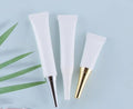 In Stock 10g 15g 20g White Squeeze Soft Sample Plastic Long Nozzle Eye Serum Cream Tube With Silver/gold Plating Lid