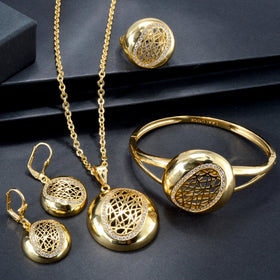 Fashion Dubai Gold Plated Wedding Bride Earing and Necklace Ad Sets Jewelry for Women