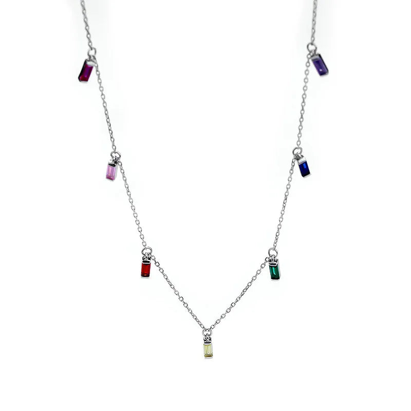 Custom Romantic Jewelry Colorful Cubic Zirconia 925 Sterling Silver 18K Gold Plated Square CZ Choker Charm Necklace