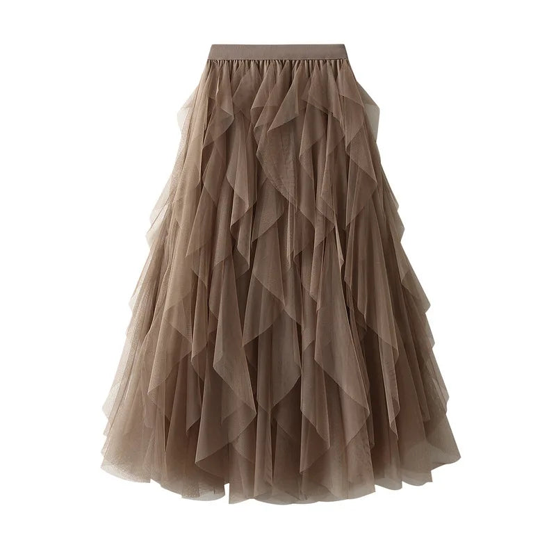 Boutique Wholesale 2025 Spring New Fashionable High Waist Slimming Versatile Casual Mesh Sweet Women's Half Skirt