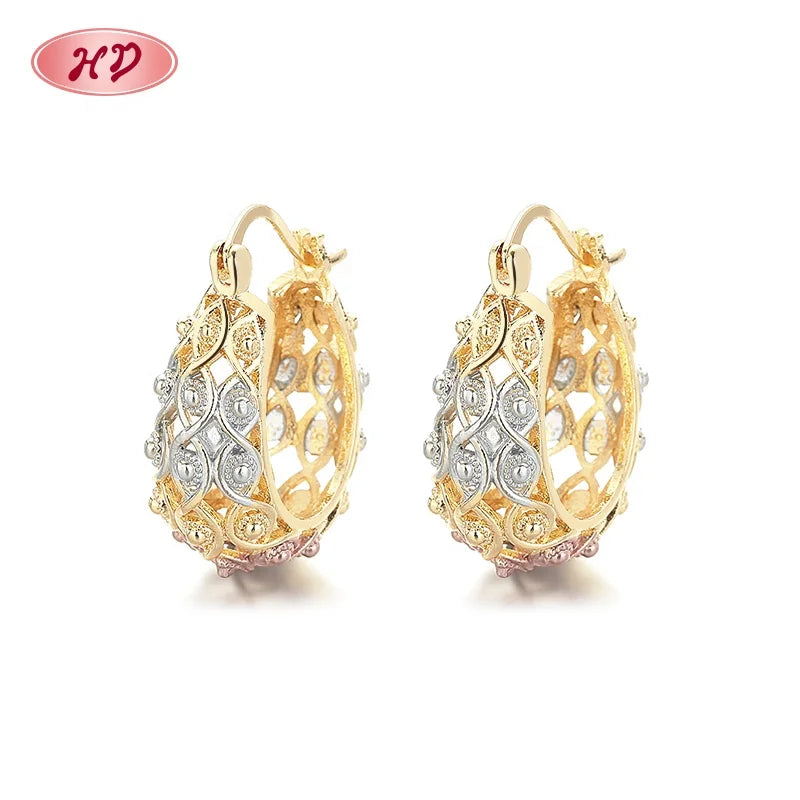 Hengdian Earring Wholesale Fashion Jewelry Colorful Pattern Zircon Women'S Gold Plated Huggies Hoop Earrings 18K for Women