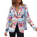 Custom Ladies Pop Printing Single Breasted Blazer Long Sleeves Street Wear Jacket with Full Printing Design Button Decoration