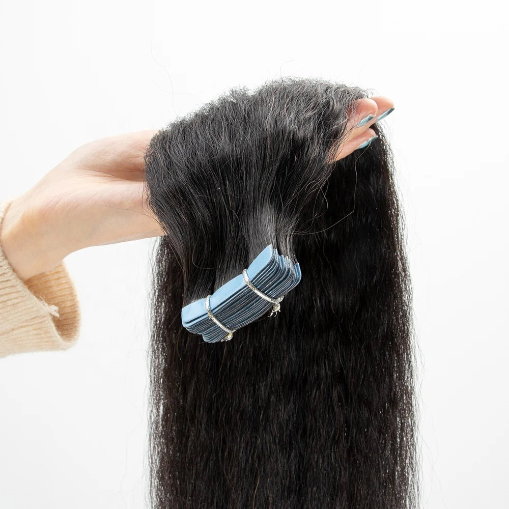 Kinky Straight Tape Human Hair Extensions for Black Women 100% Virgin Remy Hair Invisible Brazilian Natural Black Hair Weaving
