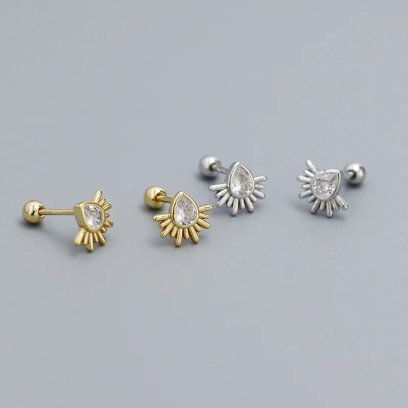 2024 NEW Fashion 925 Sterling Silver Minimalist Droplet Shape Cz Cubic Zirconia Ball Screw Back Stud Earrings for Women
