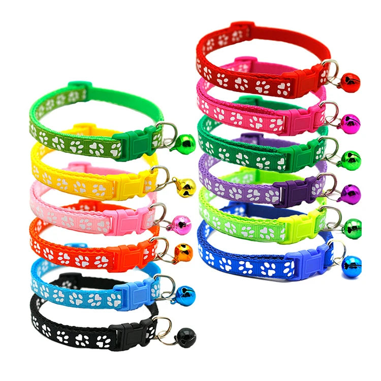 Hot Selling Kitten Paw Print Soft Reflective Cat Collar with Bell for Cats