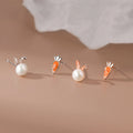 925 Sterling Silver Freshwater Pearl Enamel Rabbit Carrot Stud Earrings for Women Fine Jewelry