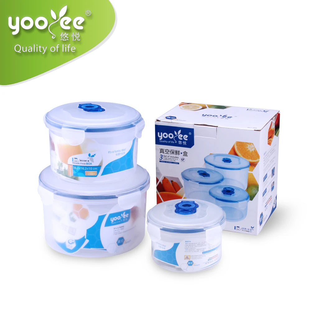 3pcs/set Click Lock Food Storage Containers Storage Boxes & Bins Round Vacuum Food Container Set Modern Ppplastic 18.6/14