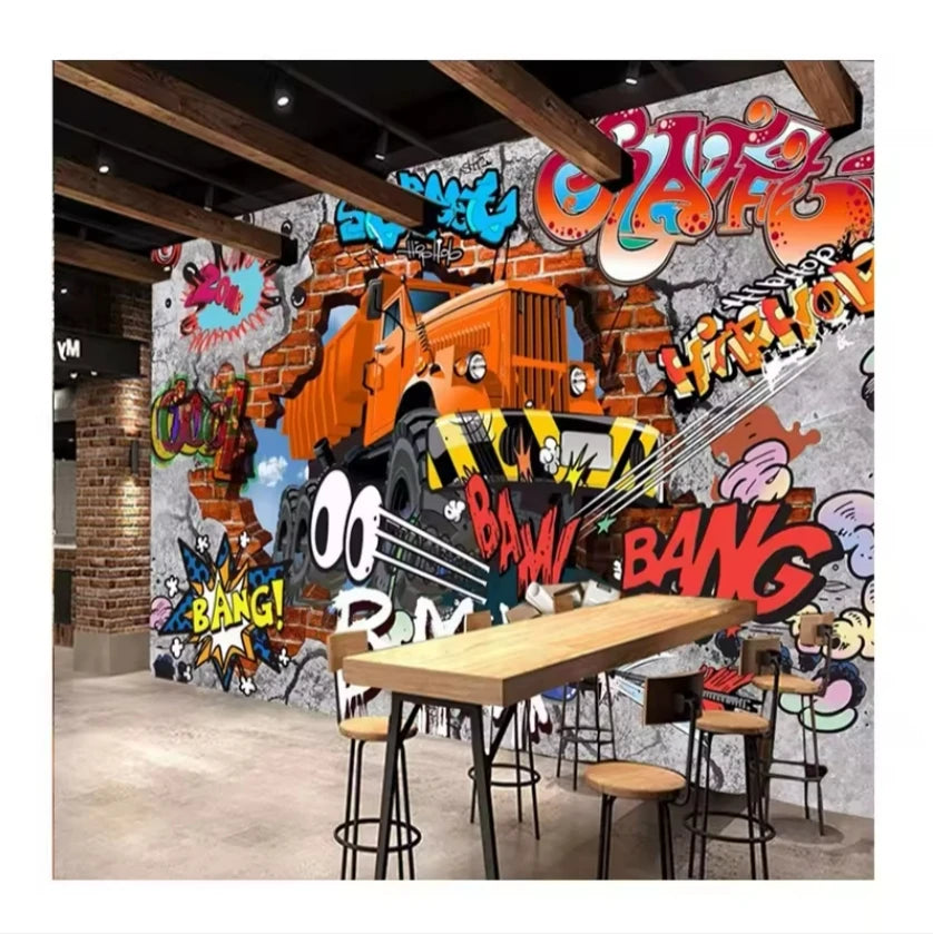 Graffiti Wallpaper Retro Nostalgic 3d Cartoon Car Graffiti Mural Living Room Bedroom Children's Room Background Wallpaper