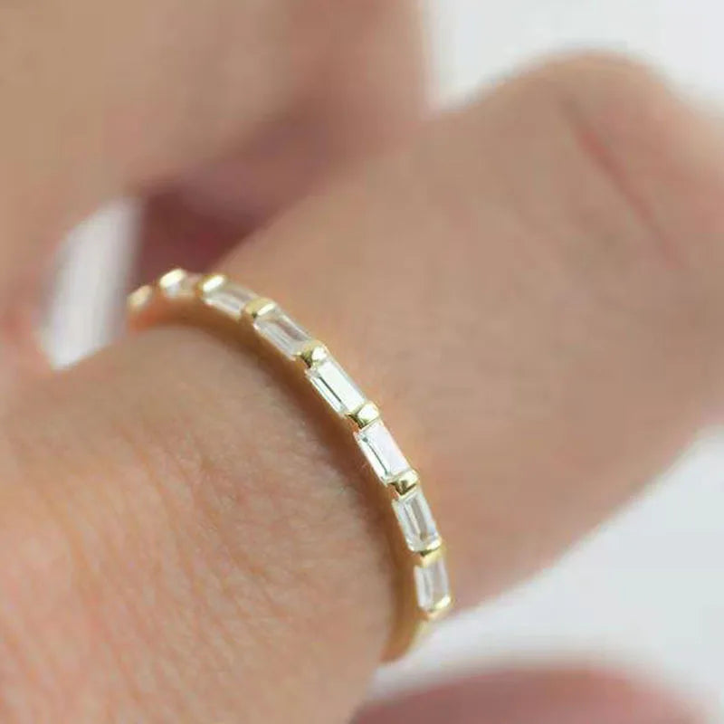 Custom Trendy Casting CZ Stainless Steel Rectangular Cubic Zirconia Stacking Rings