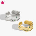 WMJB053 Opening Irregular Green Zircon Ring Europe Handmade Concave Convex Irregular Rock Open Emerald Ring for Women