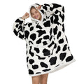 Personalized Custom Printed Oversized Flannel Fleece Cow Pattern Blanket Hoodie Sherpa Pullover