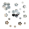 Silver 3D Floral Mirror Wall Stickers Acrylic Self-Adhesive Decor Living Room Bedroom Bathroom-Removable DIY Floral Wall Decor