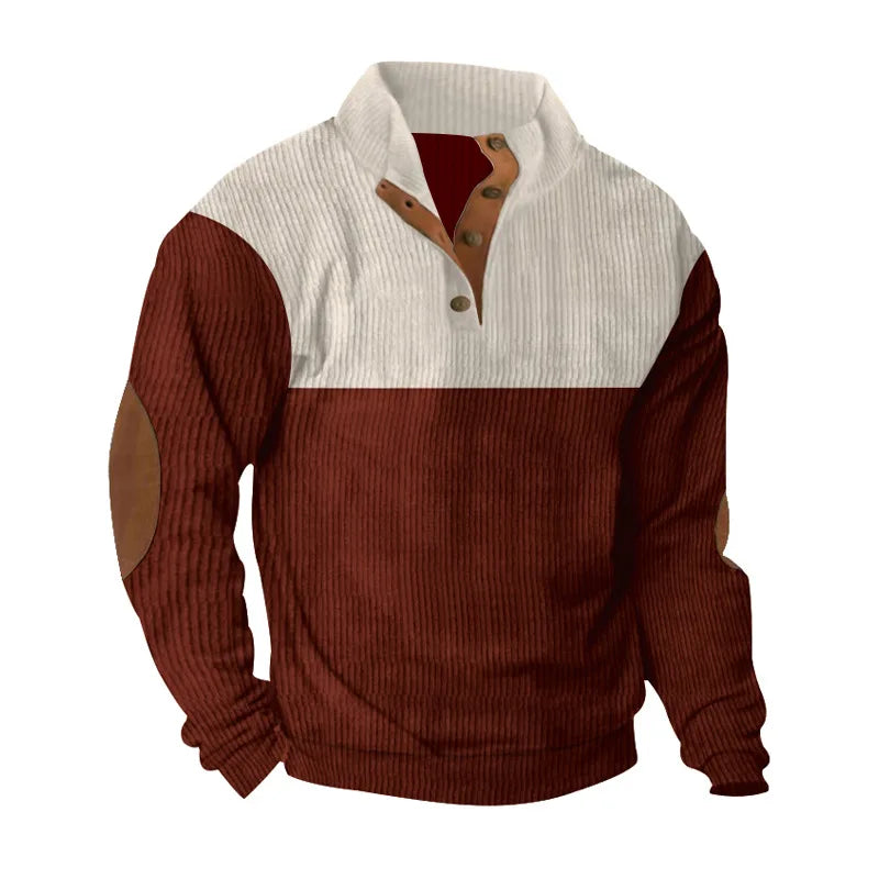 Wholesale Custom Logo Men's Ribbed Shirt Color Blocked Stand up Collar Pullover Suitable for Cross-border E-commerce Supply